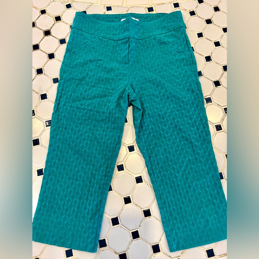 EUC Sz M Margaret M Teal slimming pull on Capris